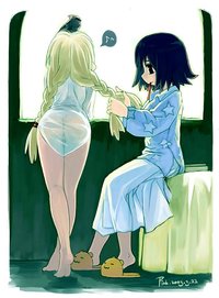 2girls hentai ass braid lingerie long hair bdsm blood bondage breast grab