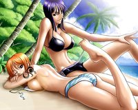 15 girls hentai hentai girls arm support ass back bare shoulders barefoot beach bikini black hair breasts brown eyes cloud feet female kagami large legs long looking viewer lying category bottomup page